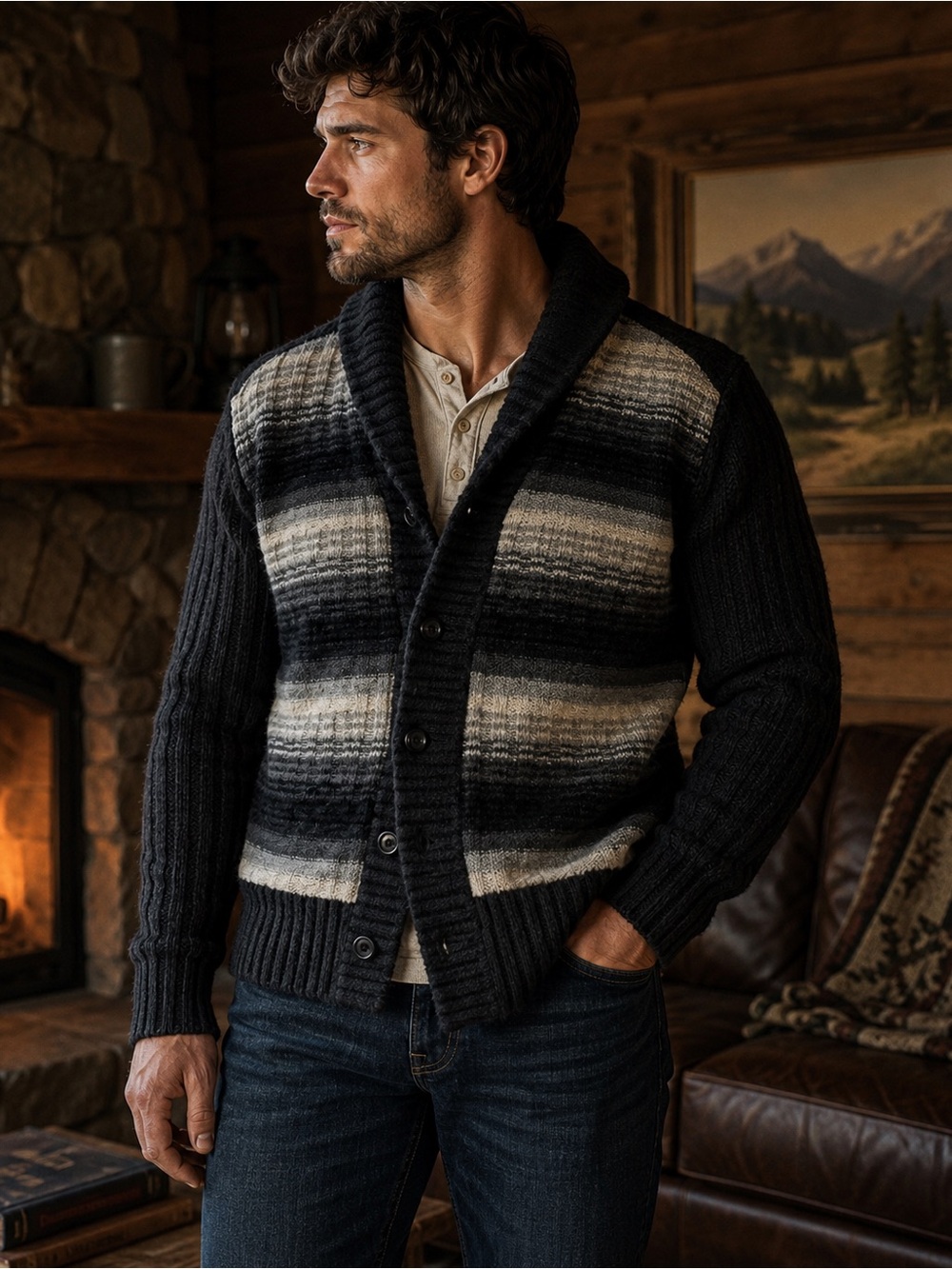 Levi’s Shawl Collar Cabin Core Cardigan Sweater M #cabincore#grandpacore#lodge